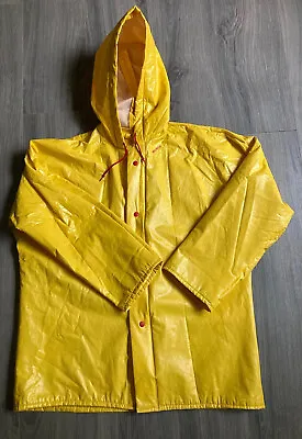 Vintage Wet Wear Raincoat Unisex Large Yellow Jacket Hooded ￼Made USA Work Chore • $38.22