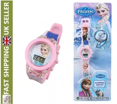 Children's Watch Frozen Anna Elsa Cartoon Flashing Light Up Digital Kids Hero • £7.49