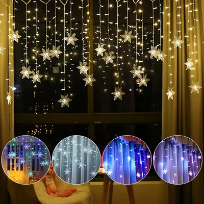 $18.19 • Buy LED Window Curtain Snowflake String Fairy Lights Waterproof Christmas Decoration