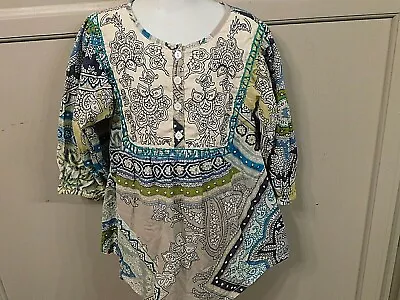 Mimi & Maggie Girl Blue Floral Boho Tunic Dress Peasant  Embroidered EUC Size 4 • $4.99