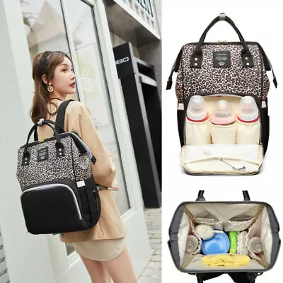 LEQUEEN Mummy Baby Diaper Bag Maternity Nappy Backpack Oxford Fabric Leopard UK • £35.04