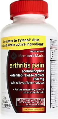 Member Mark Arthritis Pain Acetaminophen 650mg Lot Of 200 400 Or 800 Caplets • $44.38