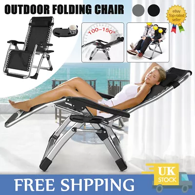 2x Zero Gravity Chair Recliner Outdoor Reclining Garden Sun Lounger With Cushion • £88.99