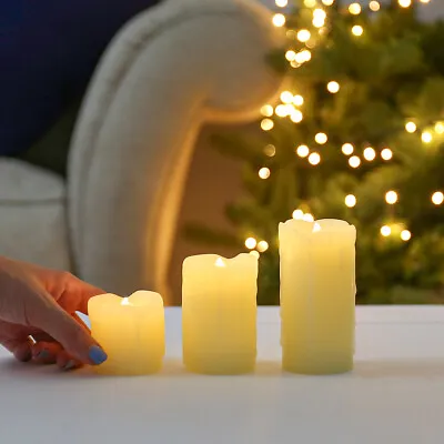 £8.99 • Buy 3 Pack | Battery Power LED Flameless Flickering Wax Candles | Pillar Home Decor
