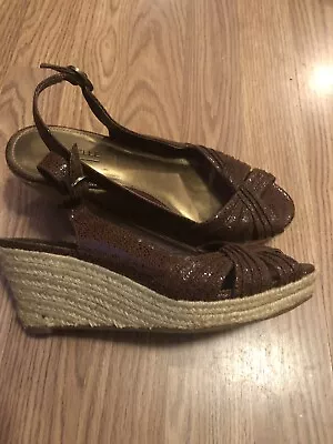 Michelle D Peep Toe Wedge Sandals Size 8.5 Copper Brown Color • $9