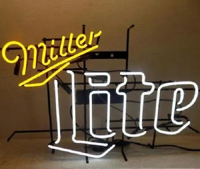 New Miller Lite Beer Neon Light Sign Lamp Bar Real Glass Artwork Decor 19 X15  • $130.50