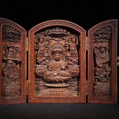 £43.19 • Buy Vintage Japanese Netsuke Old Boxwood Carved Three Open Buddha Box Statue #3