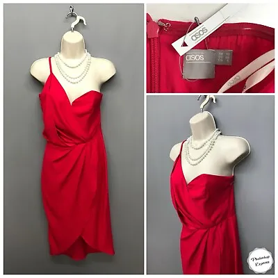 £13.95 • Buy NEW ASOS Red Single Shoulder Occasion Dress UK 10 EUR 38 Lined