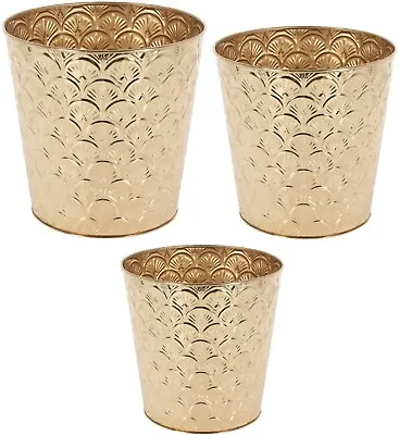 Gold Metal Plant Pot Indoor Home Outdoor Garden Decor Flower Display Planter • £8.49