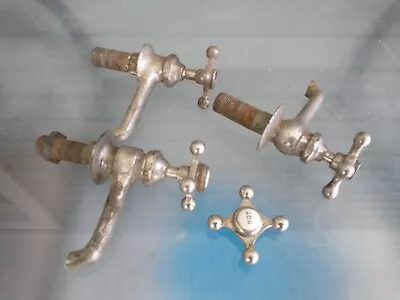 3 Antique Vintage Nickel On Solid Bras  Faucets &  Handle • $39