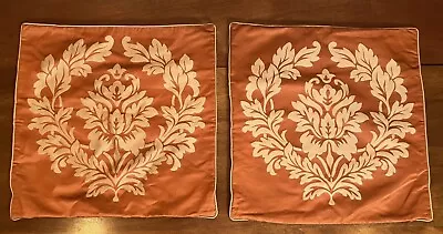 Restoration Hardware Silk Blend Copper Pillow Covers Pair Taupe Acanthus Leaves • $49.99