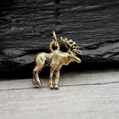 Gold Moose Charm - Elk Deer Pendant - Wild Canadian Alaskan Moose Jewelry NEW • $9.95