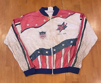 $20 • Buy Vintage 1989 Maccabiah Games Nylon Track Jacket XL Stained Israel USA