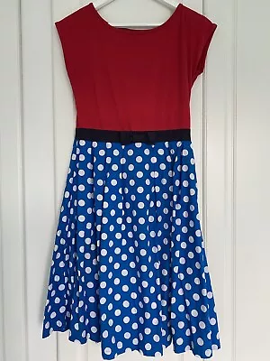 Lindy Bop Red Blue White Polka Dot Swing 50”s Full Skirt Dress Size 10 • £7.99