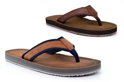 Mens Sandals Mens Mules Faux Leather Toe Post Flip Flops Summer Tan/Brown Size • £15.19