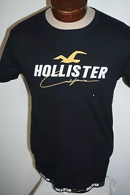 Nwt Mens Hollister Black Gold Multi Embroidery Logo Graphic T-shirt Size M • $15.50