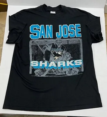 Vintage 90s San Jose Sharks Shirt - Size XL - NHL Stedman Single Stitch - Black • $17.95