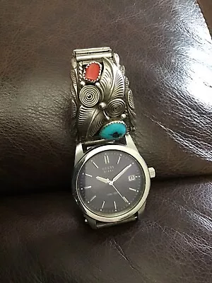 Guess Mens Watch Sterling Turquoise Coral  Native American Style Band Works • $85