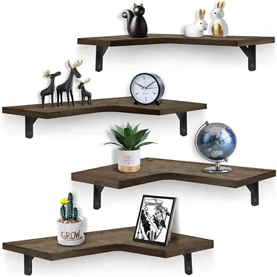 4x Wooden Floating Shelves Wall Mounted Display Storage Decor Rustic Home Office • £21.99