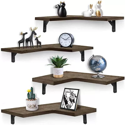 4X Wooden Floating Shelves Wall Mounted Display Storage Decor Rustic Home Office • £19.99