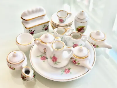 17pc VINTAGE DOLLHOUSE MINIATURE PORCELAIN CERAMIC DISHESTEA SETCUPLIMOGES • $28