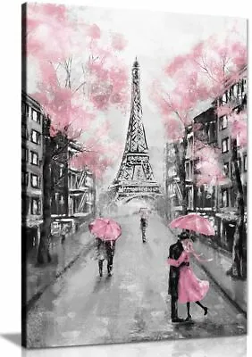 £11.99 • Buy Pink Black & White Paris Painting Canvas Wall Art Picture Print