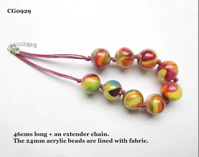 Necklace-unusual Large Acrylic Beads Lined With Fabric-incl.p&p....cg0929 • £15.95