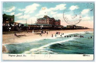 1907 People Bathing Scene Waves Virginia Beach Virginia VA Posted Hotel Postcard • $19.47