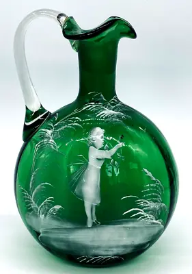 Antique Large Mary Gregory Green Decanter Girl With Butterfly Late 1800's • $110.99