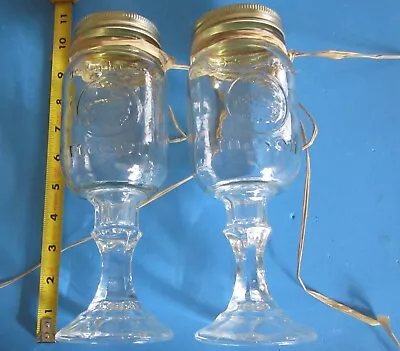 Lot Of 2 Redneck Mason Jar  Champagne Glasses About 11 Inches Tall With Lids • $10