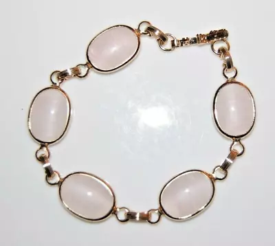 Sarah Coventry Vtg Lg White Glass Cabochons Golden Metal Statement Link Bracelet • $18.75