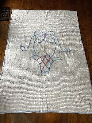Vintage Chenille Lightweight Coverlet Bedspread Basket Bow Pink Blue Child Baby • $15