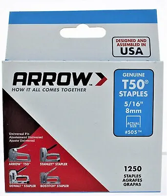 50524 Arrow Fastener  5/16  (8mm) T50 Staples Steel 1250 Pack  • $8.25