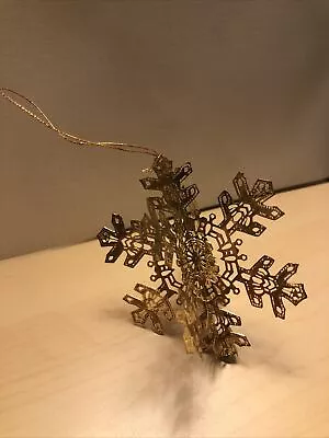 Golden Snowflake Ornament Vintage Delicate Metal Christmas Holiday Decor Qty 1 • $10