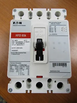 💥eaton 50 Amp Circuit Breaker 3 Pole 600 Vac 250 Vdc Hfd3050bp10 • $206.99