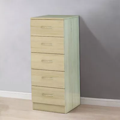 Chest Of Drawers 5 Drawer Tall Narrow Bedroom Storage Bedside Table Cabinet Oak • £65.95