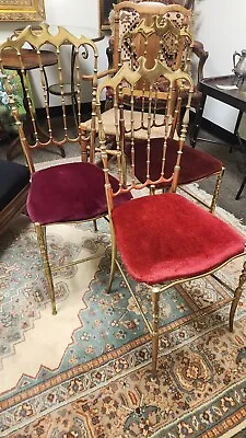 Italian Hollywood Regency Brass Chiavari Side Chair Mid Century Italy 3 Avail • $495