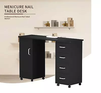 Manicure Nail Table Station Spa Beauty Salon With Door & 4 Drawers Rolling Wheel • $145.99