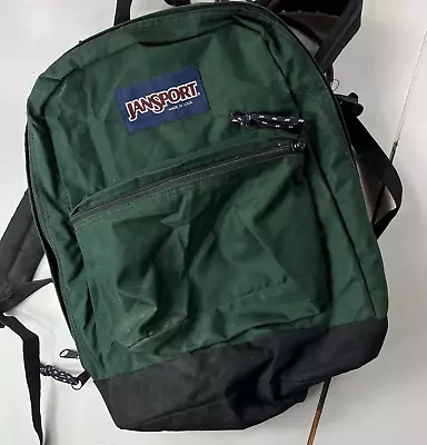 Jansport Backpack Green Vintage Usa Made 90s Canvas Book Bag Distress Black • $34.99