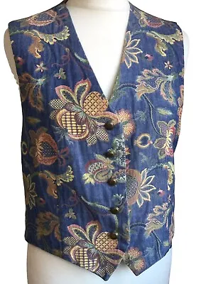 Vintage 90's ST MICHAEL M&S Waistcoat Women's M Tapestry Brocade Effect Blue M&S • £14