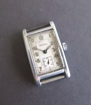 Vintage ROTARY SS Rectangular Wristwatch Screw-down Back. Manual Wind. • $185