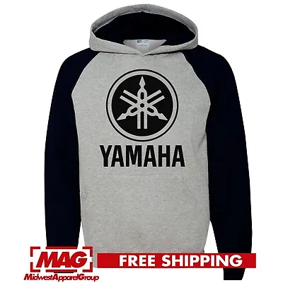 YAMAHA BLACK RAGLAN HOODIE Racing Motocross Hooded Sweatshirt Motox ATV OEM R6 • $42.99