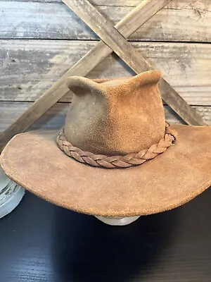 Minnetonka Brown  Leather Outback Hat Braided Band Western Cowboy Grungy Old • $25.49