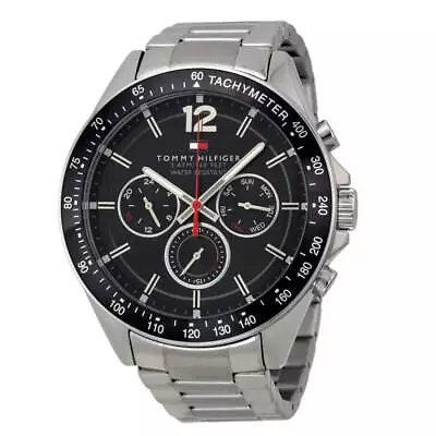Tommy Hilfiger 1791104 Men's Silver Stainless Steel Black Dial Watch 46mm • $135