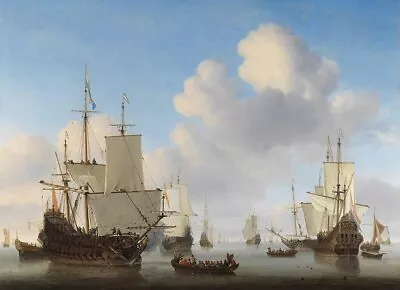 Willem Van De Velde Dutch Men-o'-war And Other Shipping In A Calm Canvas Print • $13.99