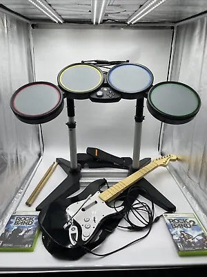 $247.49 • Buy Xbox 360 Rock Band Bundle W/ Drums, Guitar, 2 Games,  Drumsticks, & Mic