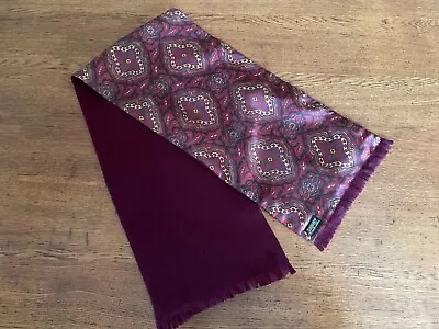 Men Vintage Lambswool Sammy Opera Scarf Reversible Burgundy Red Paisley Print • $23