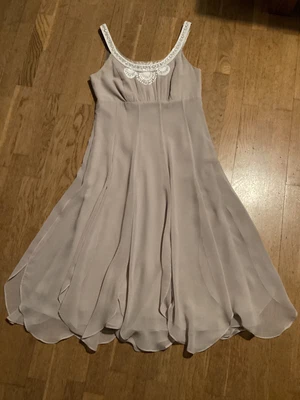 £12 • Buy Monsoon Taupe / Beige Beaded Chiffon Layered Lined Dress Uk 10 Lovely Condition