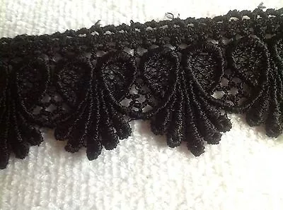 NEW BLACK 1 3/4 INCH WIDE  MEDALIONL DESIGN VENISE LACE  Tri • $1.99