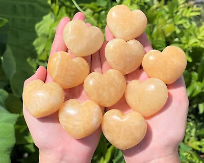 Orange Calcite Heart Stone LARGE 1.75  Natural Polished Calcite Crystal Hearts • $11.95